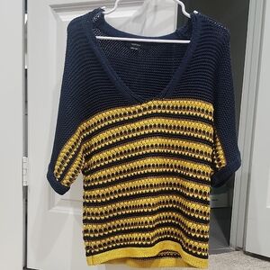 Metro Navy and Yellow V-Neck Sweater